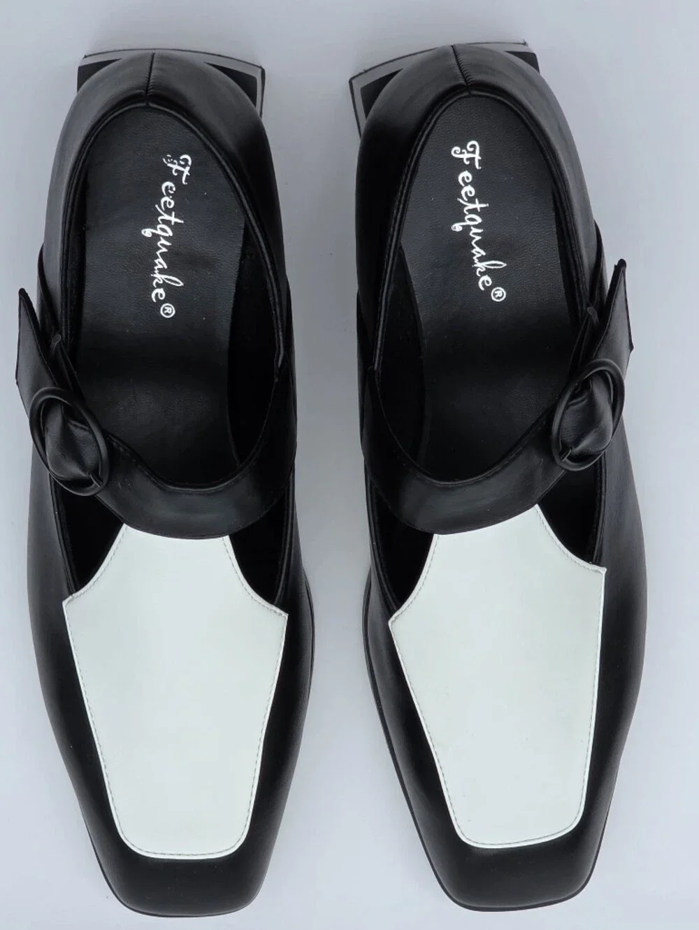 Feetquake Women's 12M Black White Mary Jane Pumps Square Toe Block Heel Shoes